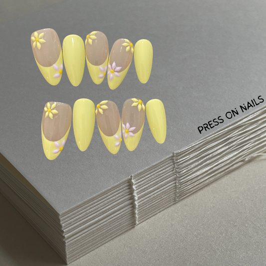 ABREEZE  Yellow|Short PRESS ON NAILS hand-made